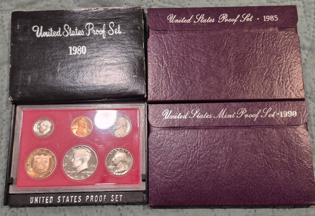 1980, 1982, 1985 & 1990 S Proof Sets with OMP