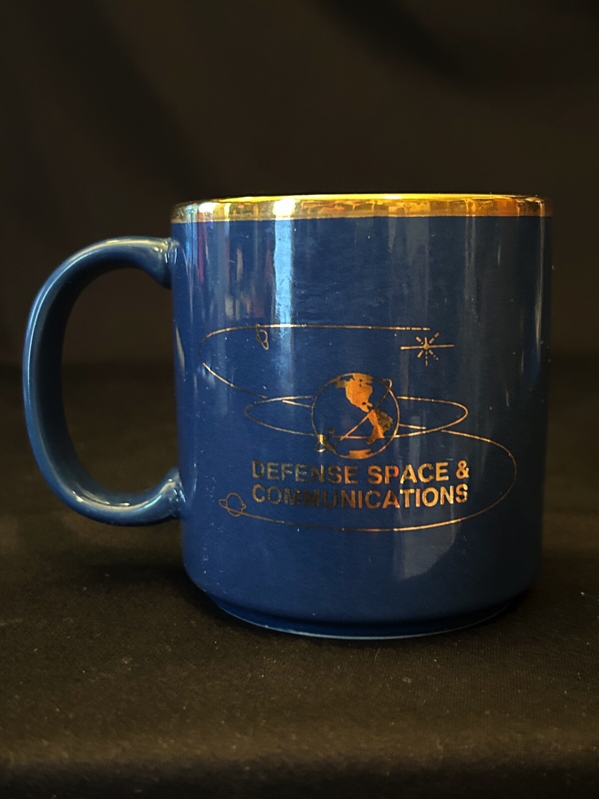 Vtg Defense Space Communications Coffee Mug 3 Goats in a Triangle Pyramid Navy?