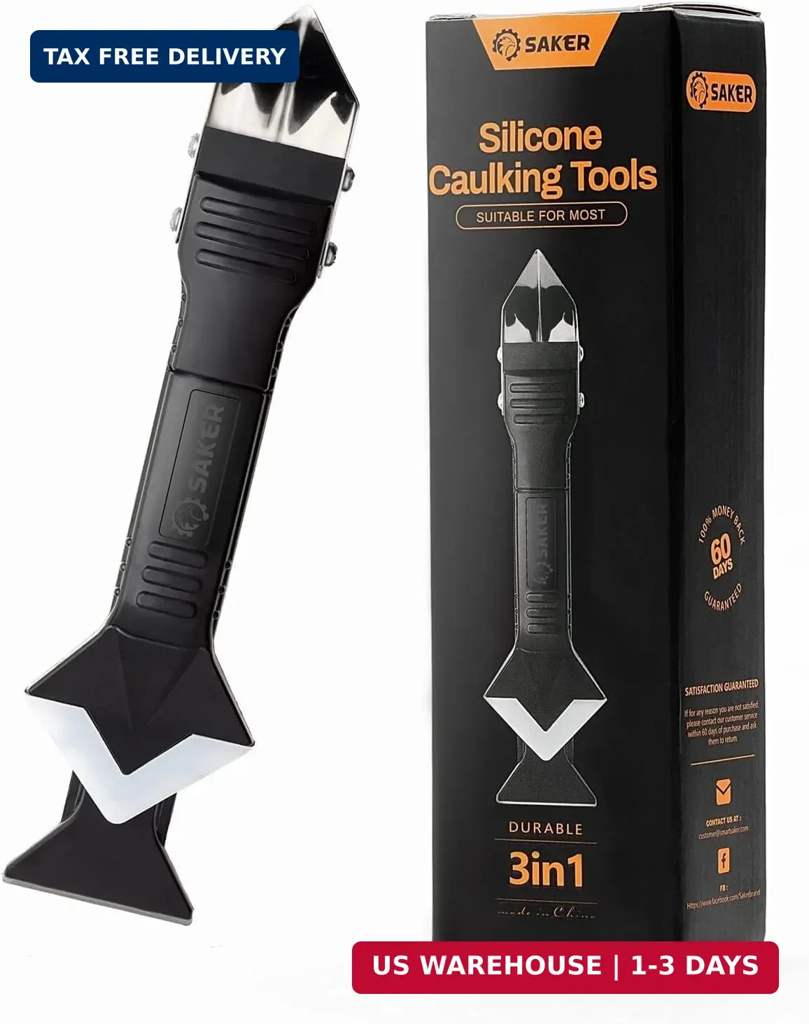 Saker Silicone Caulking Tool 3-in-1 Grout Removal Tool and Sealant Finishing Scr