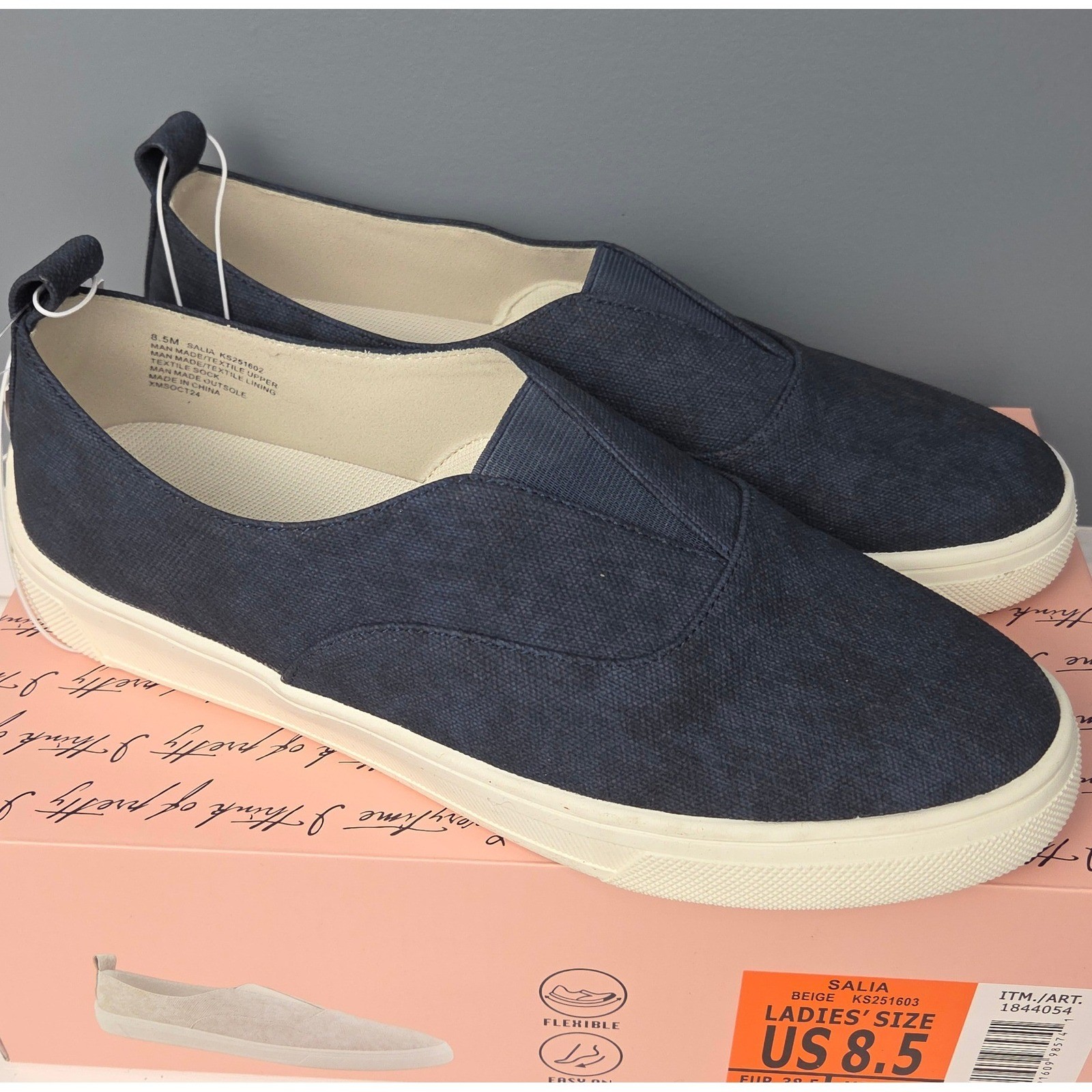 Kensie Salia Slip On Sneakers Womens 8.5 Blue Canvas Comfort Casual Shoes Flats