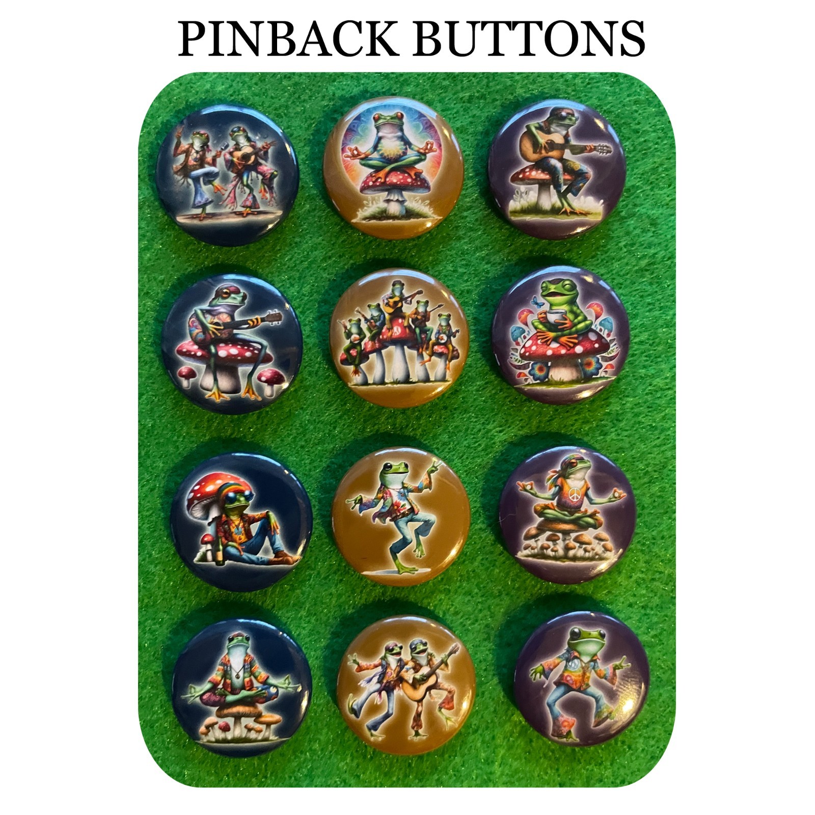 Hippie Frogs / Buttons (Set of 12) / Various Size Options