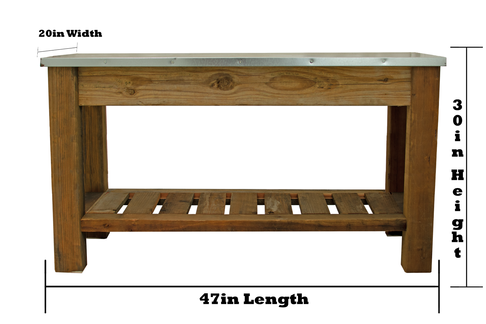 Redwood Patio Console Table & Outdoor Garden Utility Table Stainless Steel Top