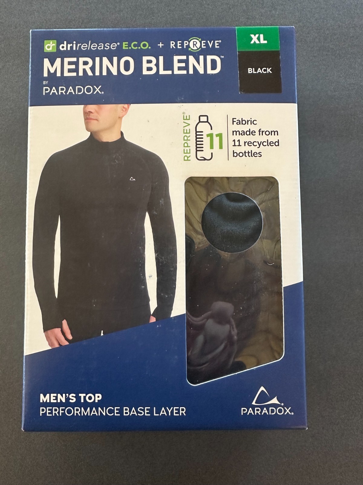 Paradox Men's 1/4 Zip Merino Blend Performance Base Layer Top, Black, Size XL