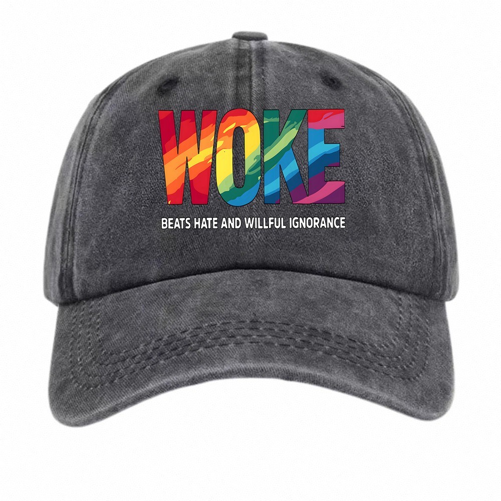 Woke Beats Hate&Willful Ignorance Quote Print Baseball Adjustable Cap