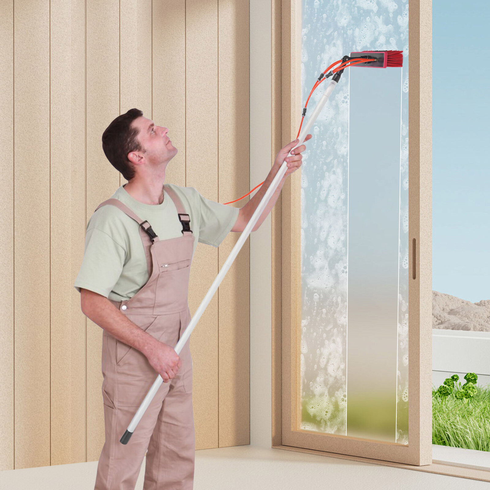For Window+Solar Panel Clean Washing 24.3FT Water Fed Pole Cleaning Brush Tool