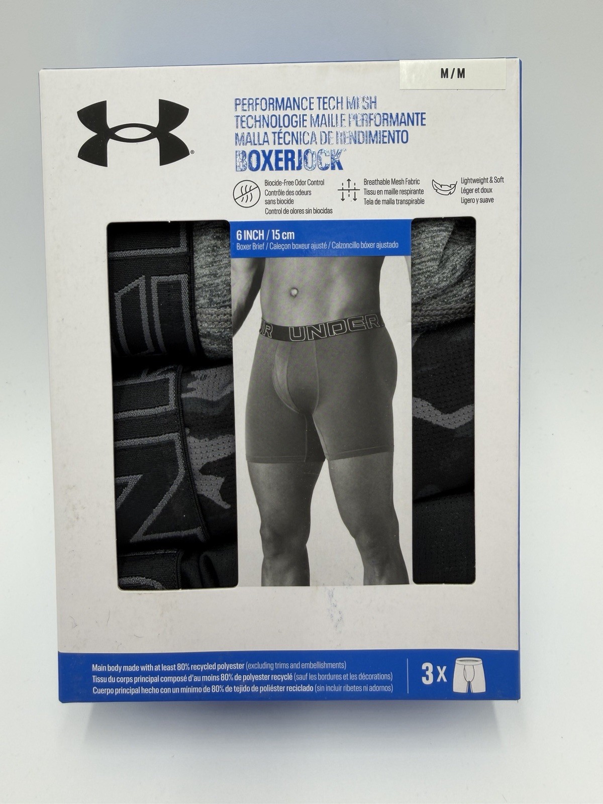 Under Armour Men’s Performance Tech Mesh 6” Printed Boxer Briefs – 3 Pk Medium