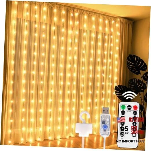 300 LED Curtain Lights for Bedroom, 9.8 x 9.8 FT Fairy Lights with Warm White
