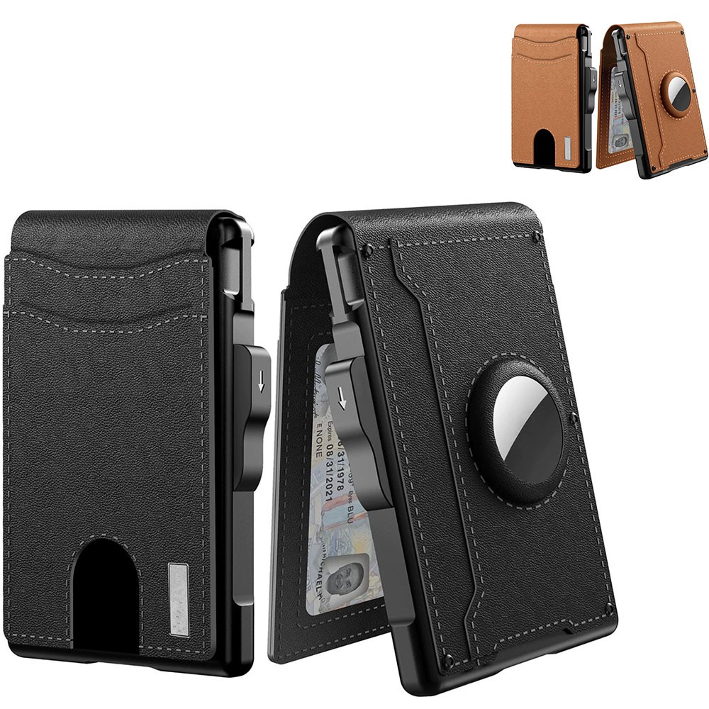 Men's Slim Leather Wallet with Pop up Aluminum Case Money Clip RFID Blocking NEW