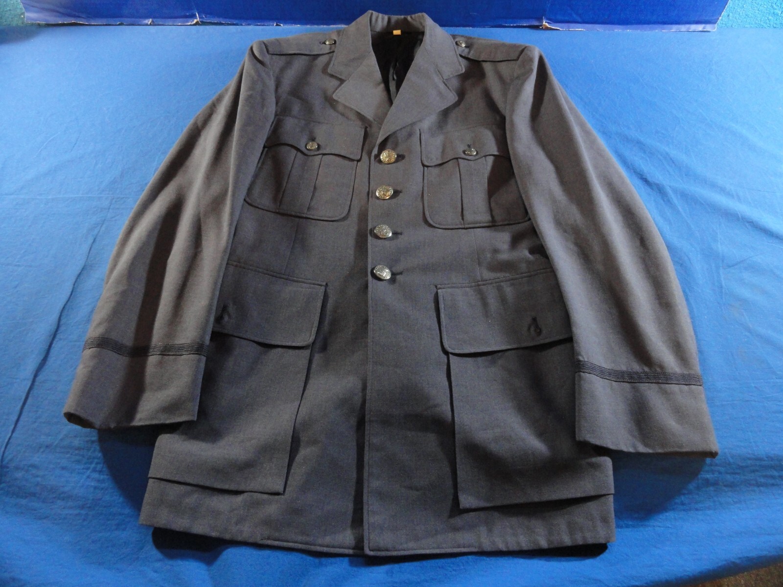 VINTAGE 4 BUTTON MEN'S COAT JACKET UNIFORM DRESS BLUE OFFICER USAF AIR FORCE 38R