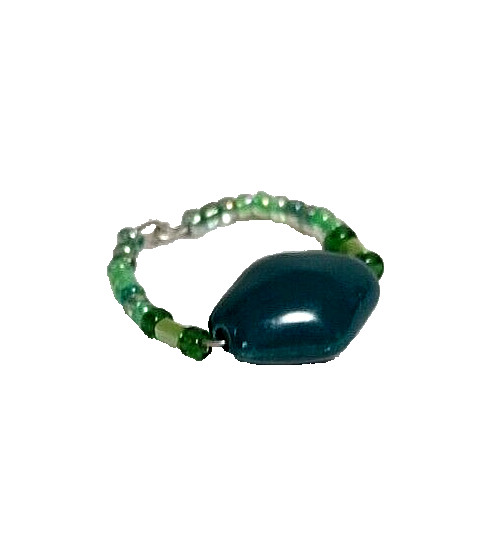 HANDCRAFTED BOHO STYLE MULTI-GREEN BEADED RING SIZE 7