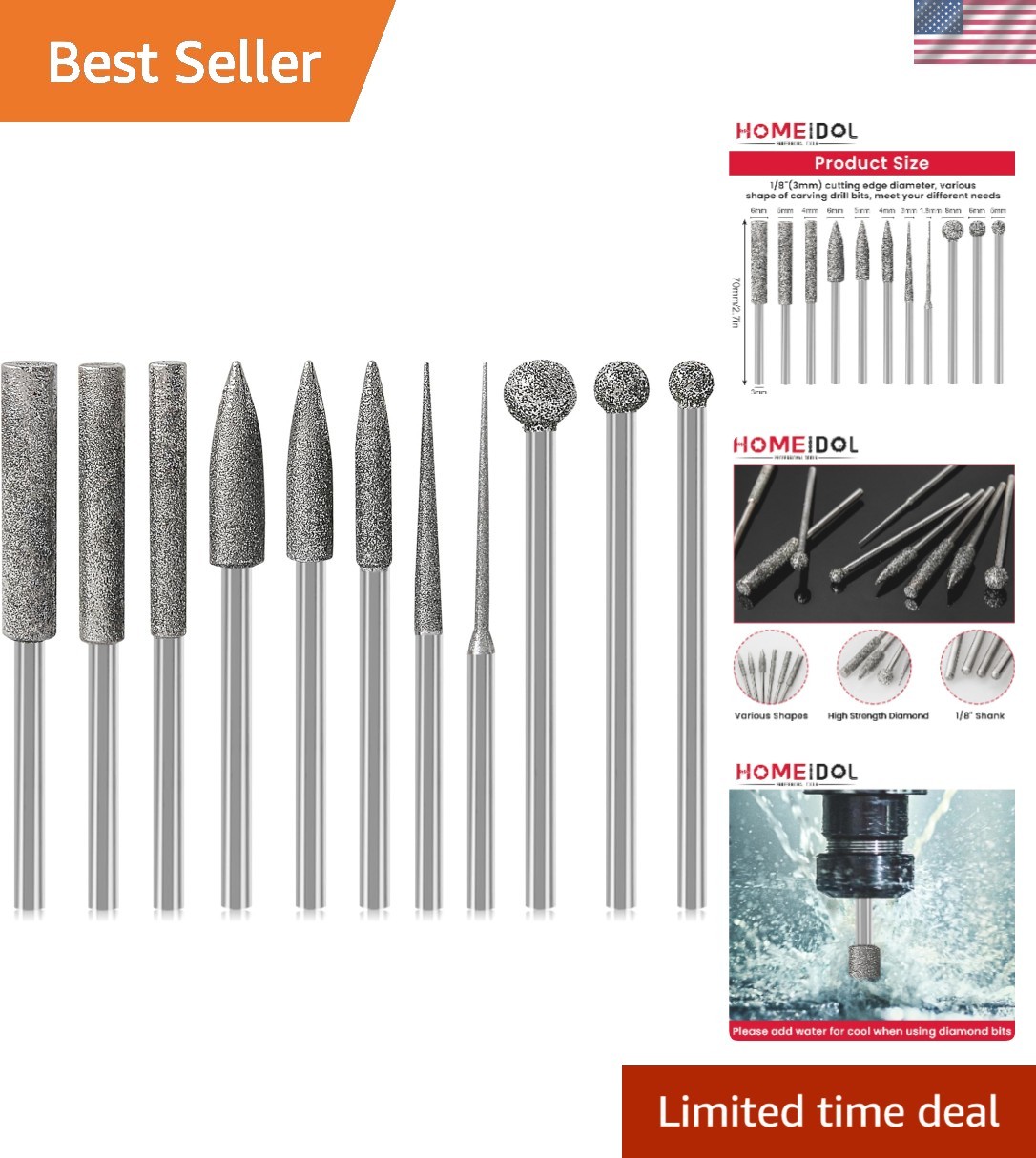 Professional Diamond Burr Set - 11 PCS Tools for Carving, Engraving & Grinding