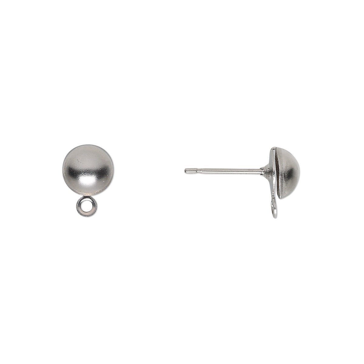 Earstud, 10 Stainless Steel Ear Stud 6mm Half Ball Earring Posts w/ Closed Loop