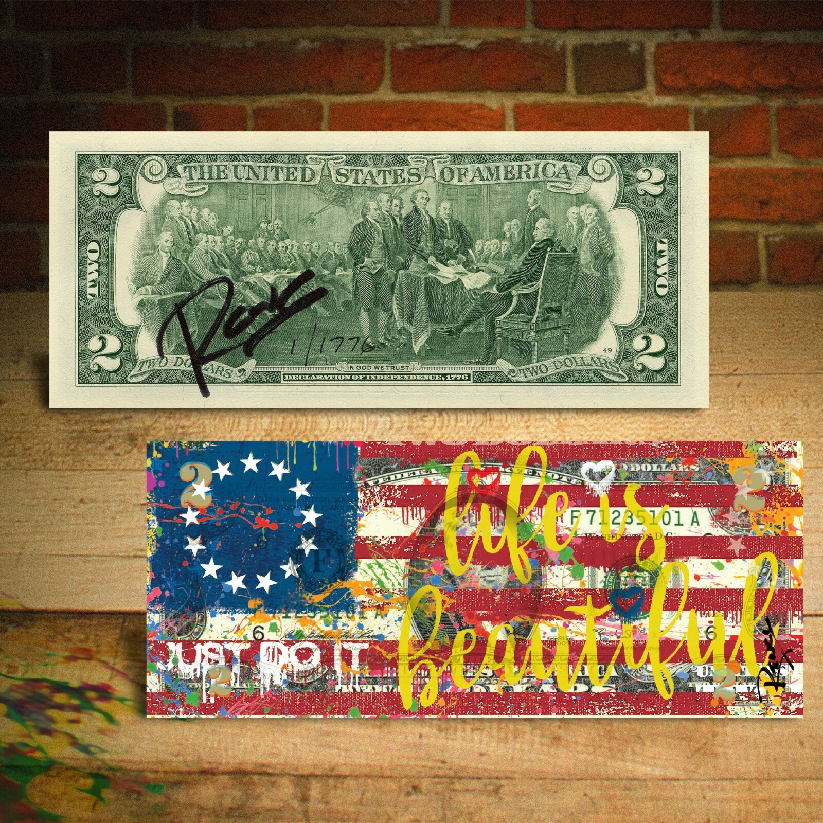BETSY ROSS FLAG 1776 Signed Rency Official $2 Bill S/N of 1,776 Nike JUST DO IT