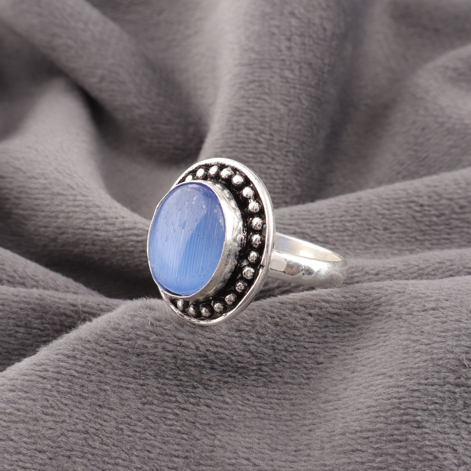 Blue Cats Eye Gemstone 925 Sterling Silver Ring Handmade Jewelry All Size