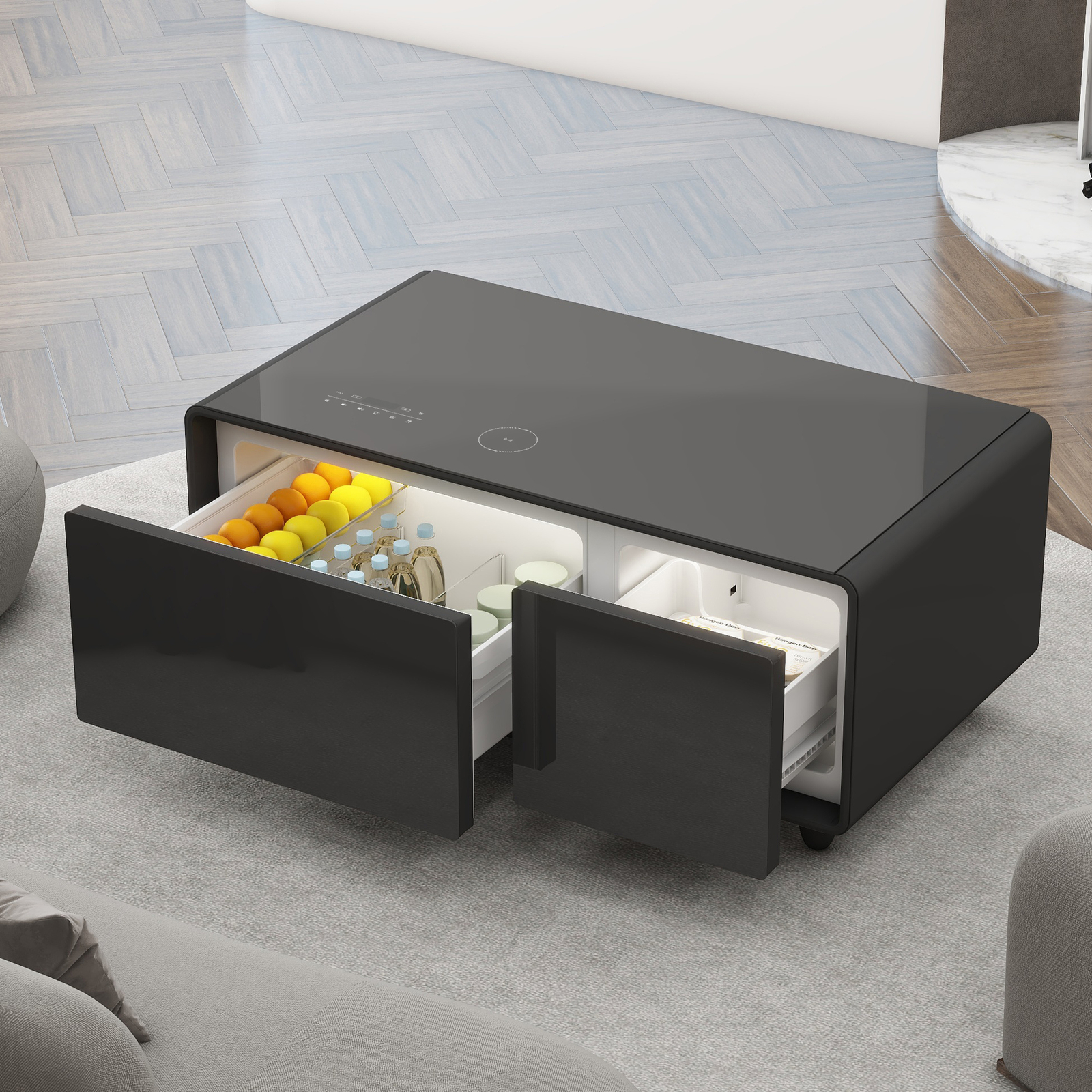 Modern Smart Coffee Table Built-in Fridge Bluetooth Speaker Touch Control Panel