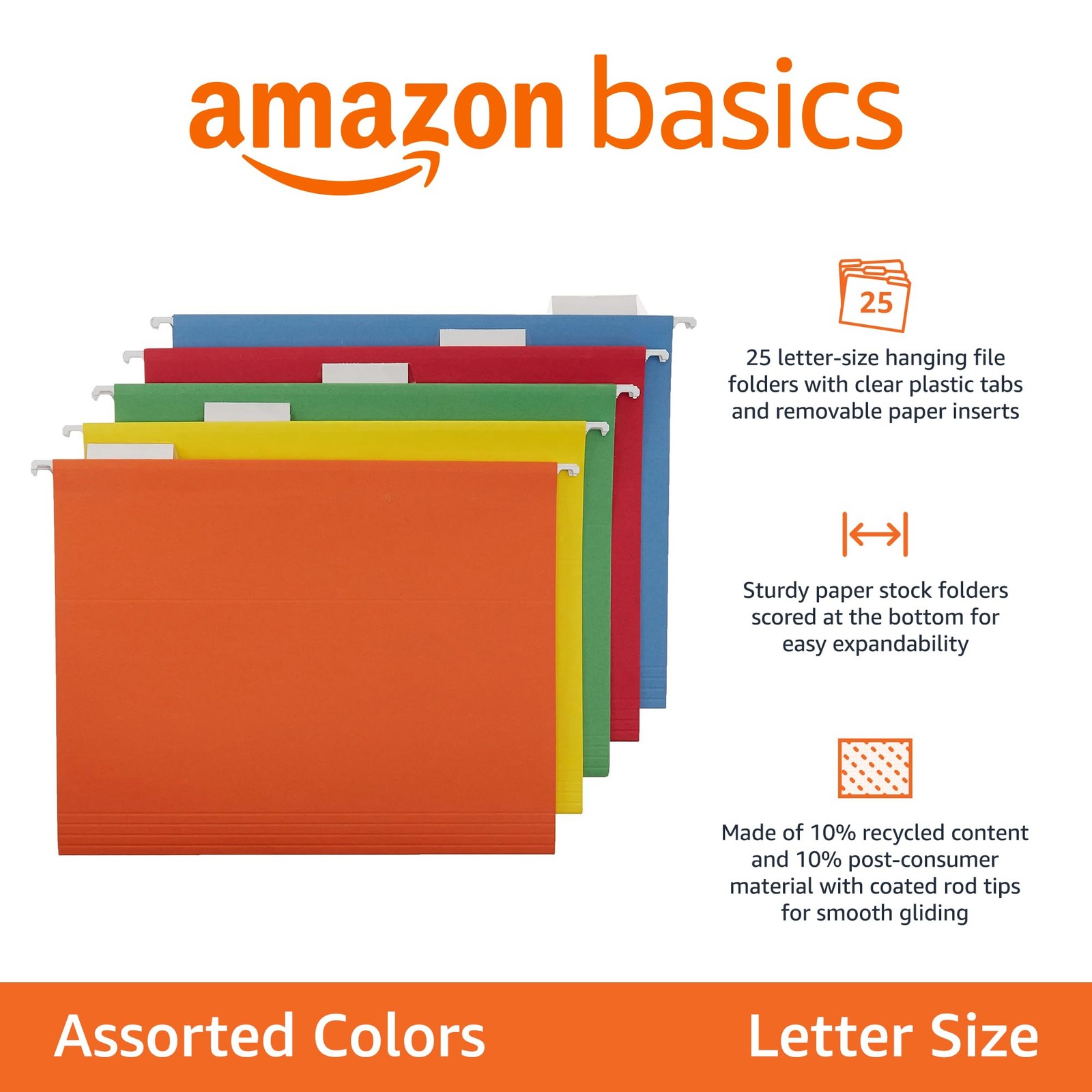 Amazon Basics Hanging Organizer File Folders for Efficient Letter, Assorted