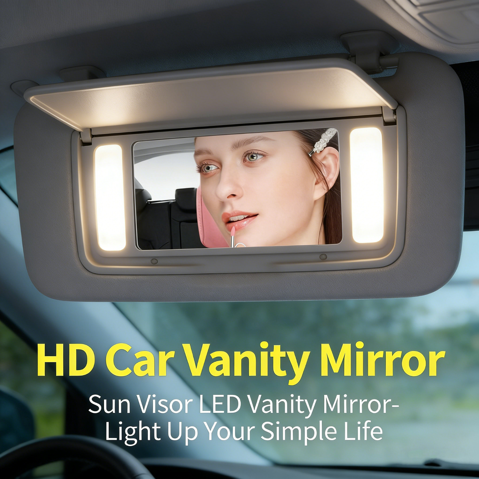 Car Sun Visor Makeup Mirror, Rechargeable LED Sun Visor Mirror with Touch-Screen
