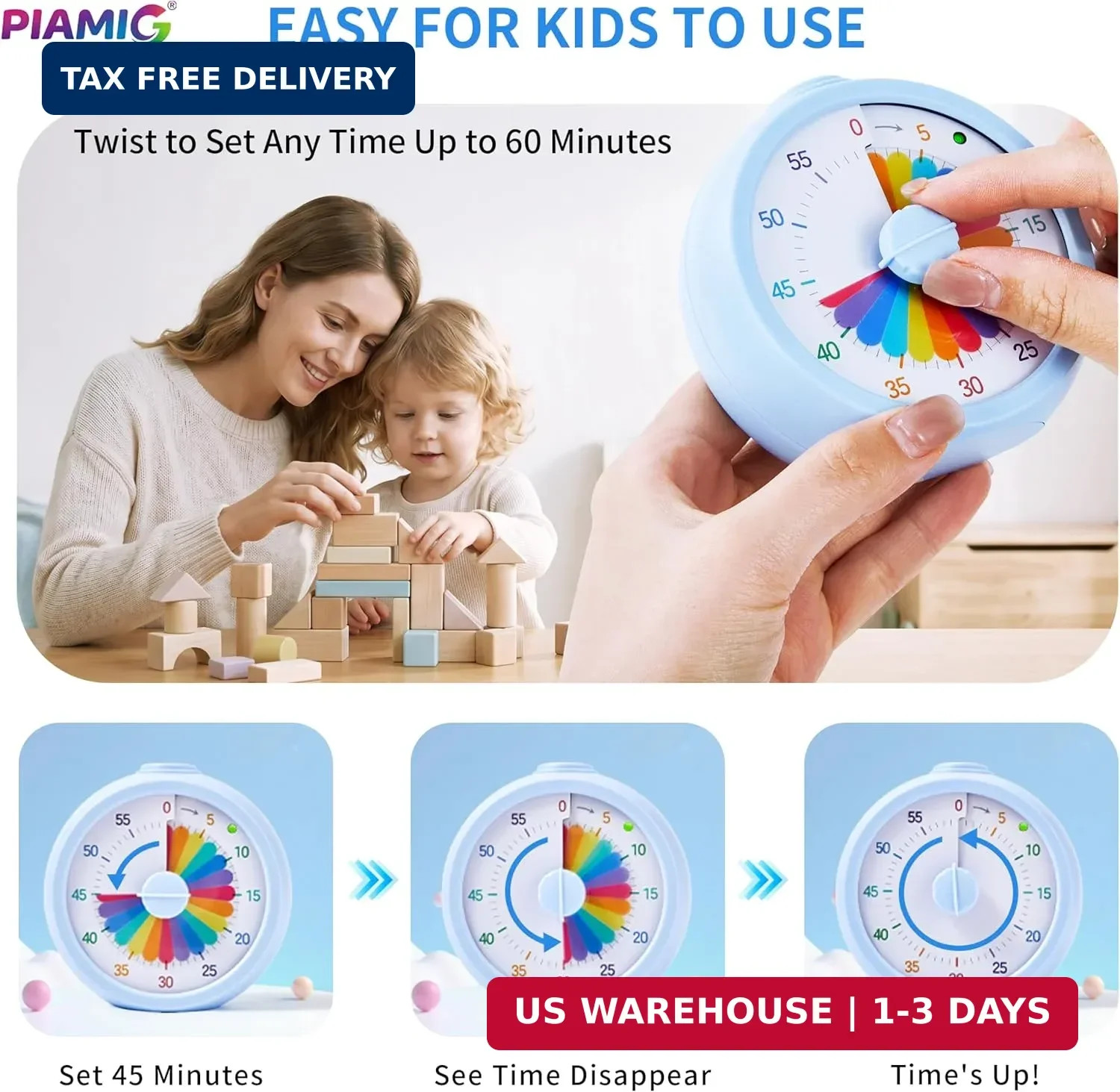 Visual Timer, 60-Minute Countdown Timer for Kids and Adults with Adjustable Volu