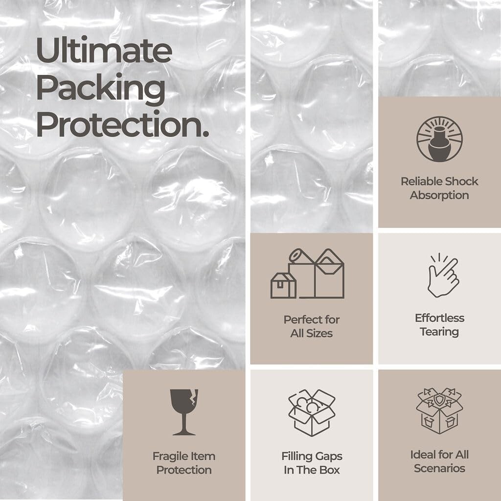 Bubble Cushion Wrap - 12" x 175 ft, Perforated, Small Bubbles, Eco-Friendly