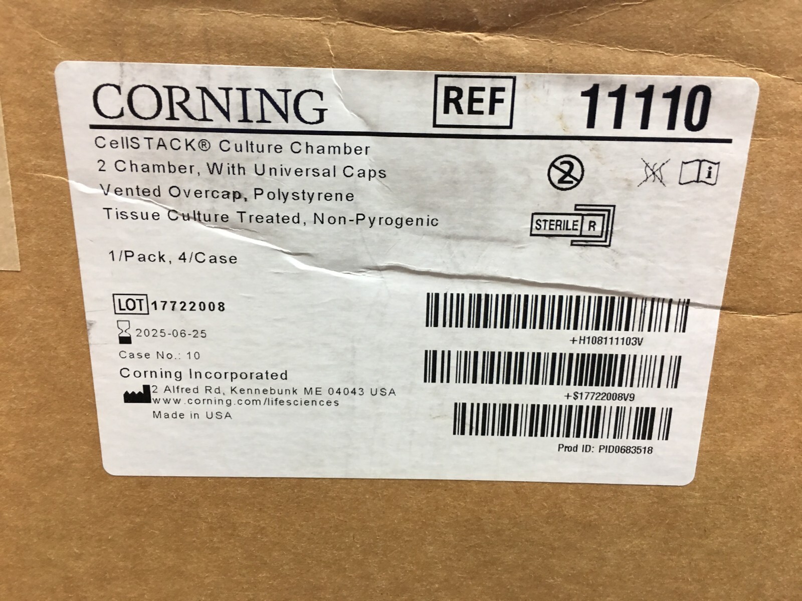 Corning REF 11110 CellSTACK 2 Chamber Culture Chamber with Vent Caps LOT 4 PCS