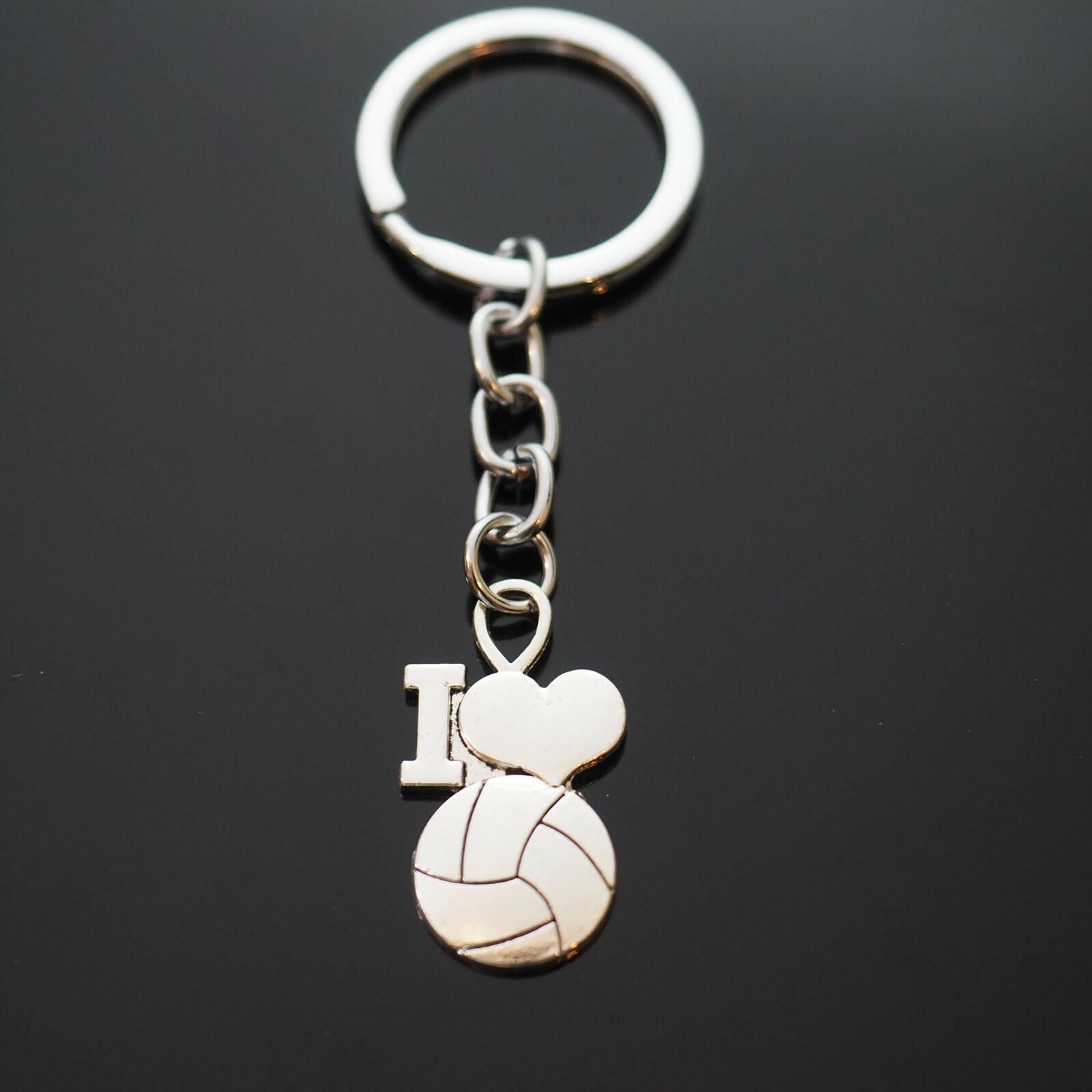 Vintage "I Love Volleyball" 30mm Silver Pendant Keychain