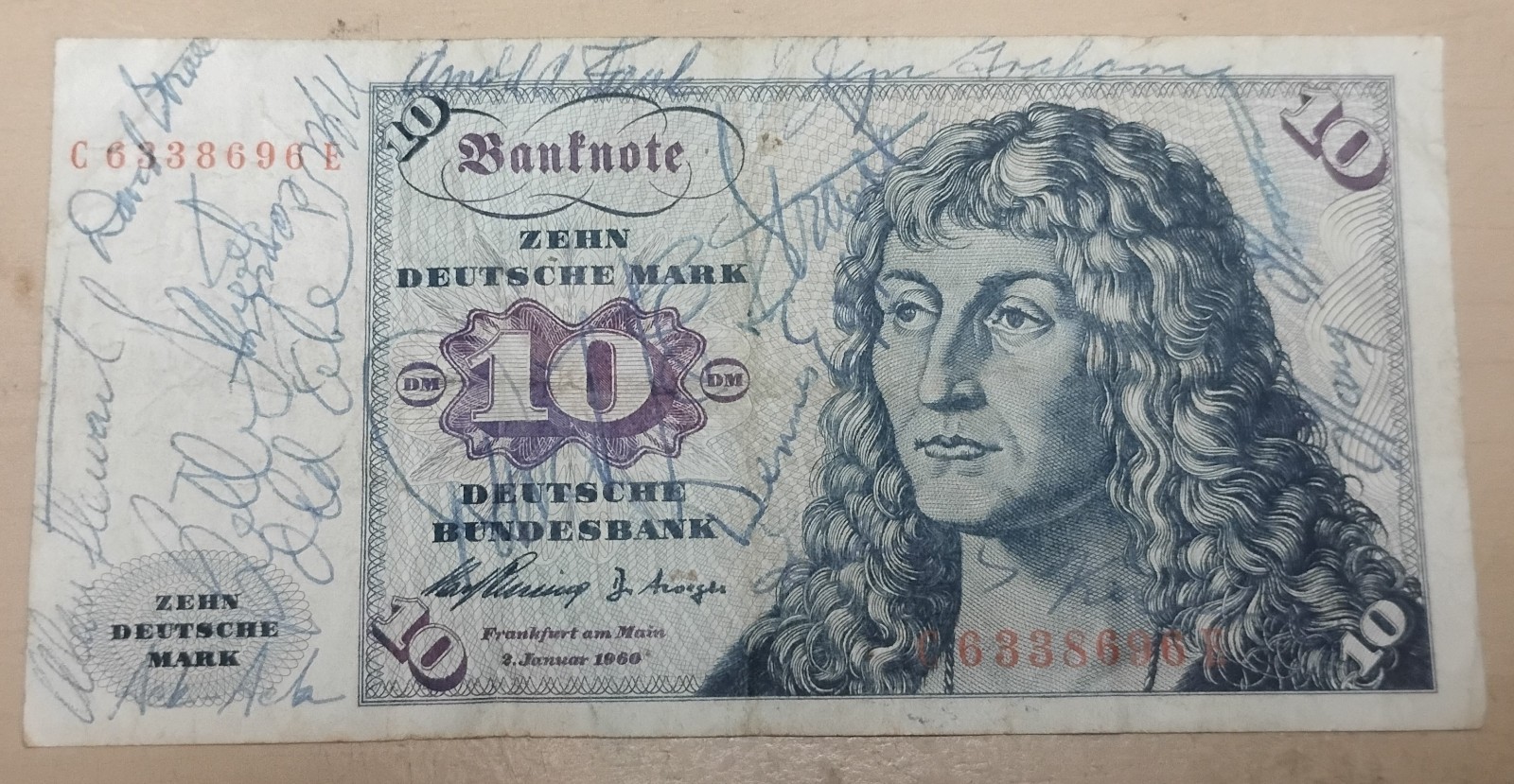 Germany 1960 10 Marks Banknote Airforce Serviceman Signed LOOK