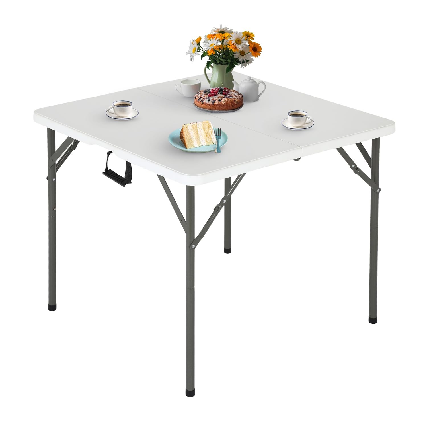 FDW 34" Folding Card Table Plastic, Portable Square Height, 34", White