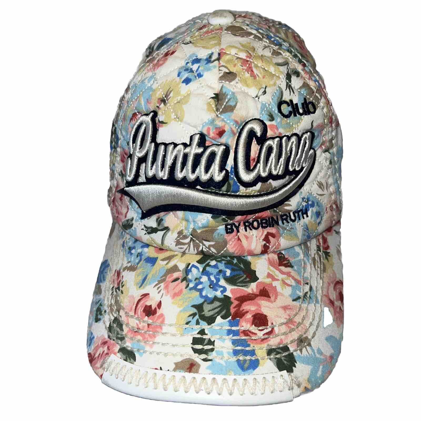 Punta Cana Club Robin Ruth Hat Cap Snapback Pink Blue White Tan Flowery Fabric.