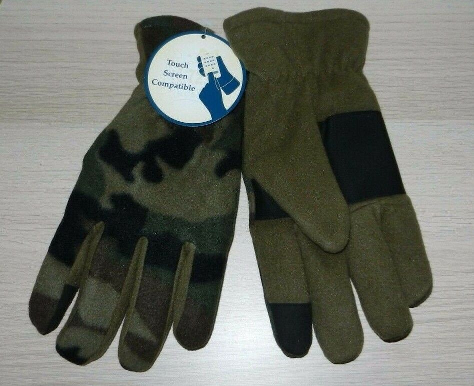Men's Green Camo Fleece Glove Touch Screen Compatible New
