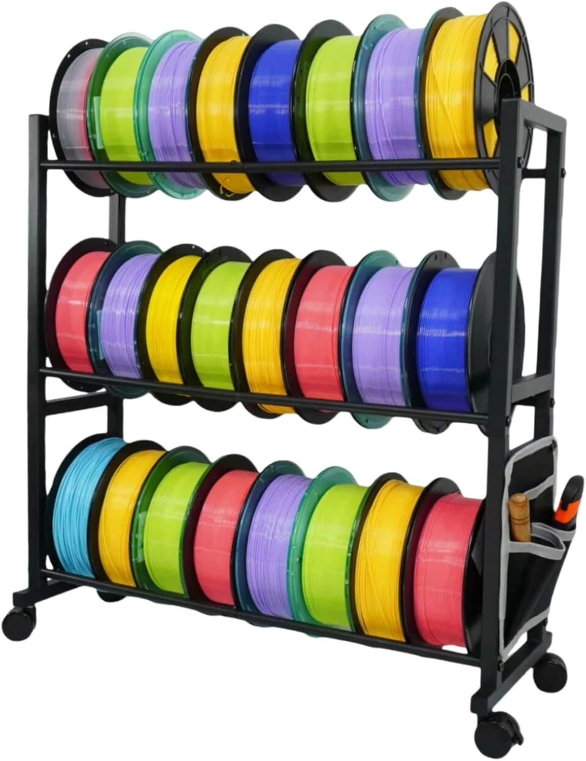 3D Printer Filament Storage Rack, 3 Tier | Carbon Steel with Wheels, Heavy Duty,