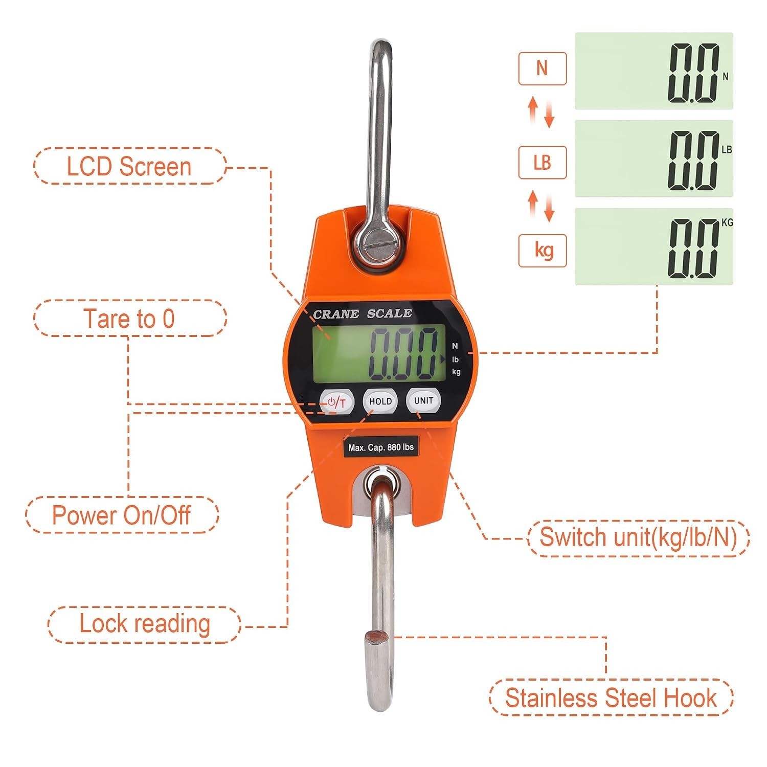 660lb/300kg Digital Crane Scale - Compact LCD Handheld Hanging Scale for Gara...