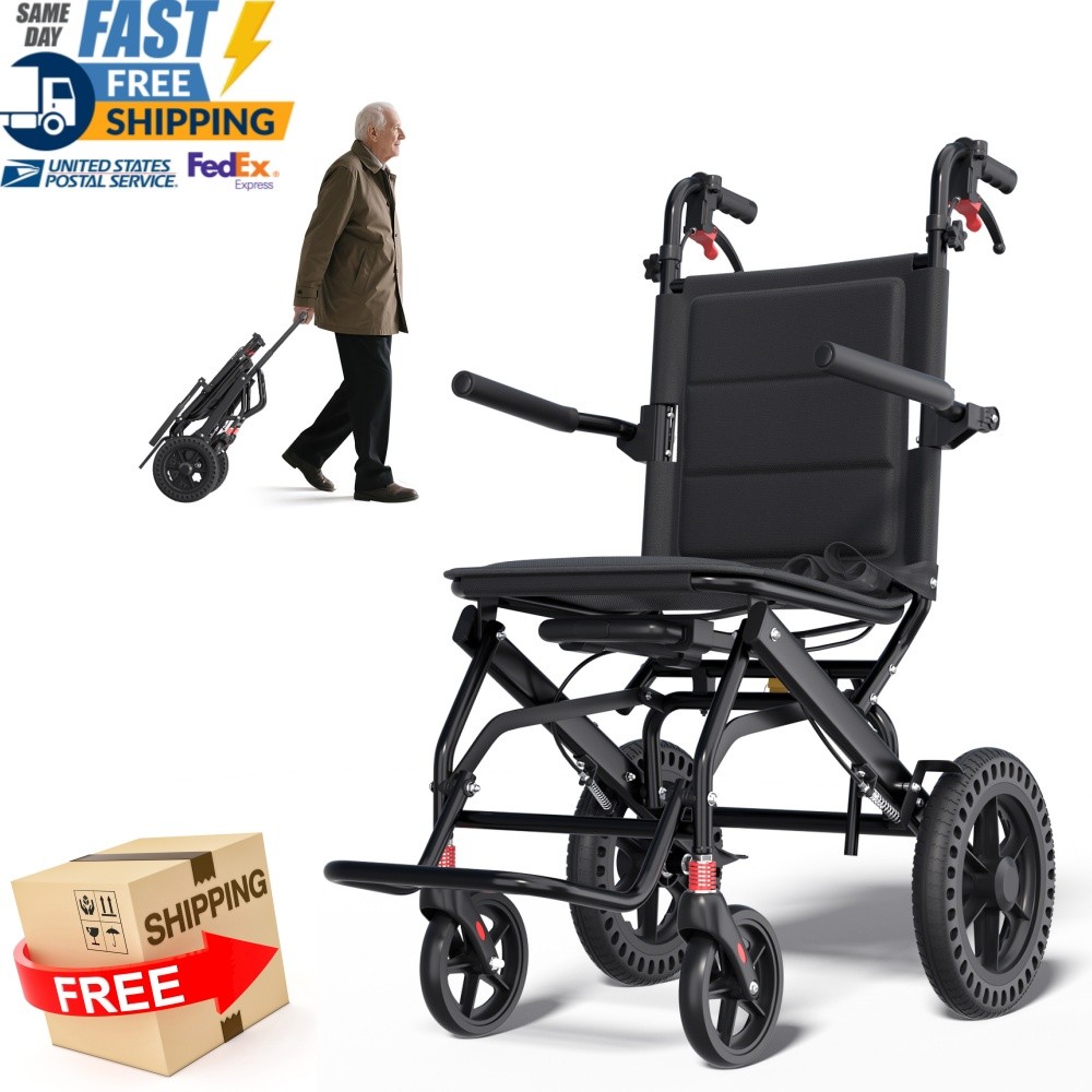 Lightweight Foldable Portable Transport Wheelchair With Telescopic Handle Adults