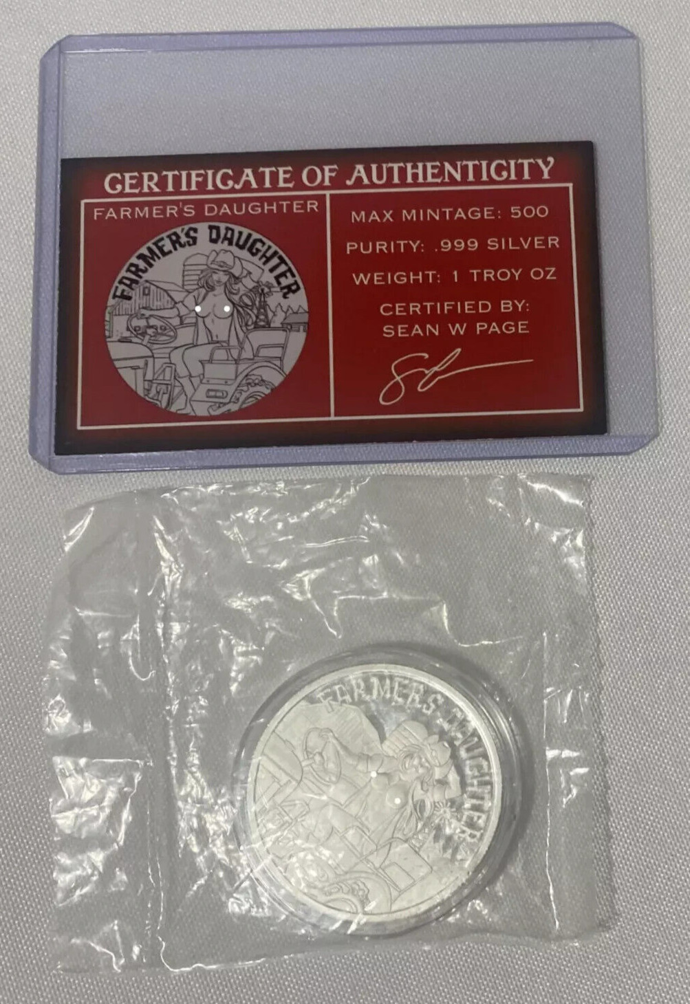 STL Mint Spicy Silver Farmers Daughter 1 Troy Oz .999 Silver Round W COA LTD 500