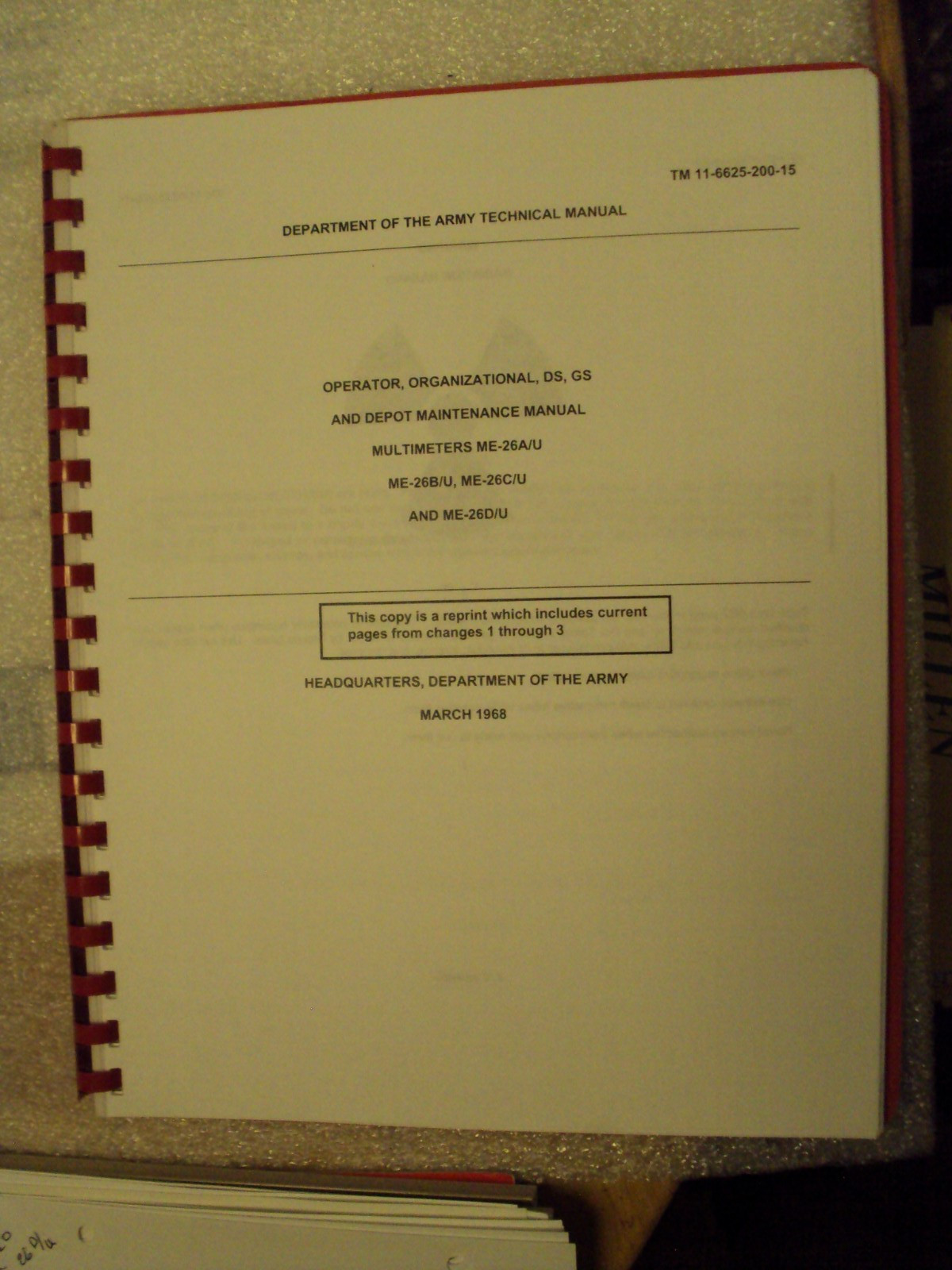 Manual; Multimeter ME-26A/U to 26D/U; operator & Depot Maintenance; March 1968
