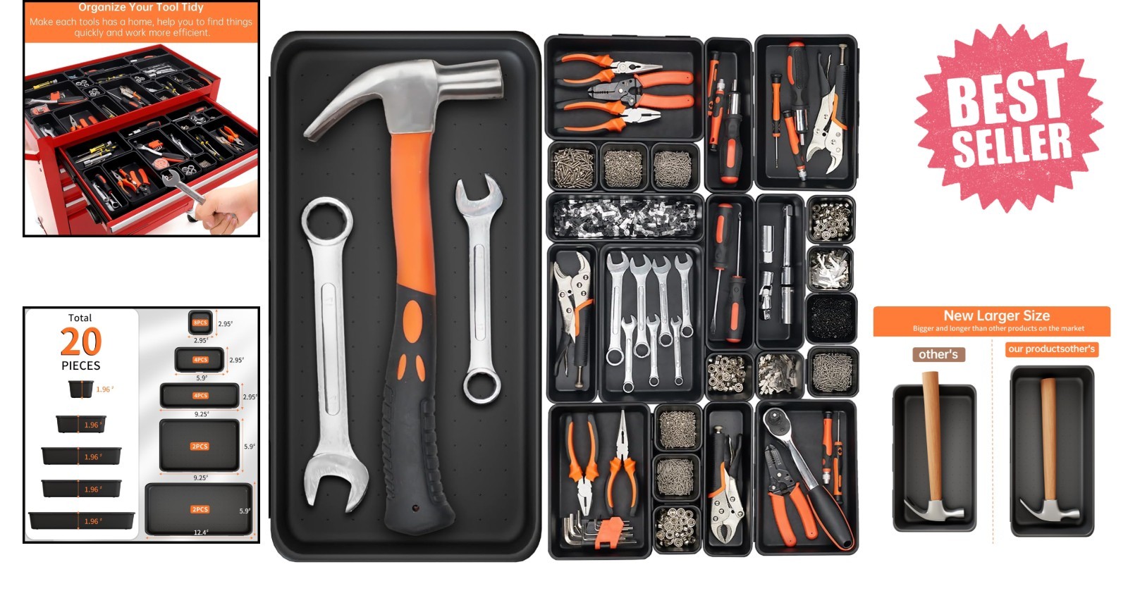 20 Pack Tool Box Organizer Trays - 5 Sizes for Ultimate Tool Storage Efficiency