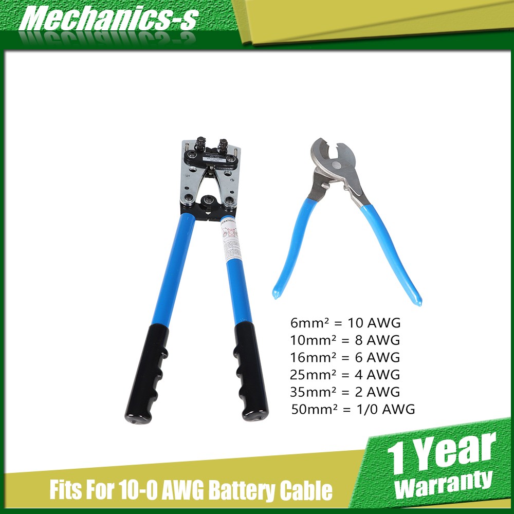 Battery Cable Lug Crimping Tool Wire Crimper For 10-0AWG with Cable Cutter