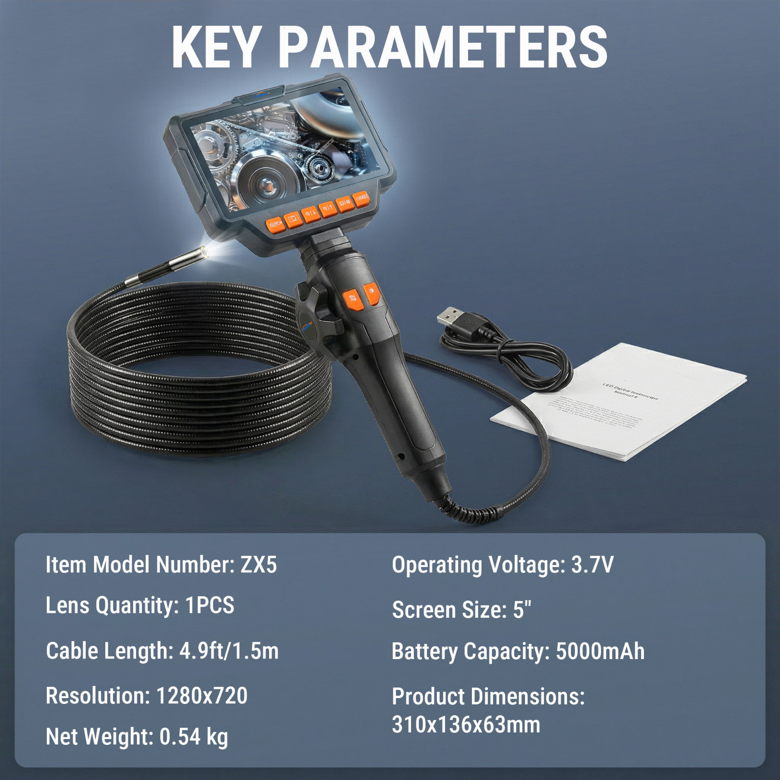Articulating Borescope Camera, 6.2mm Borescope Endoscope with 5" IPS Screen