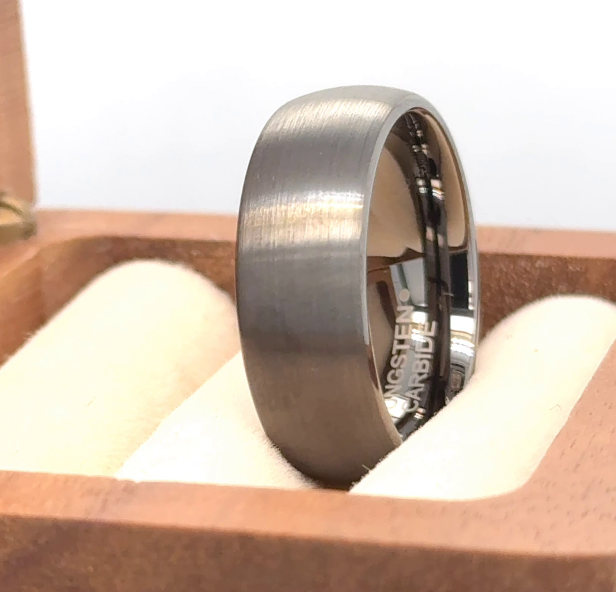 Gray Gunmetal Tungsten Hubby Gift Ring Stain Surface Beveled Edge Classic Band