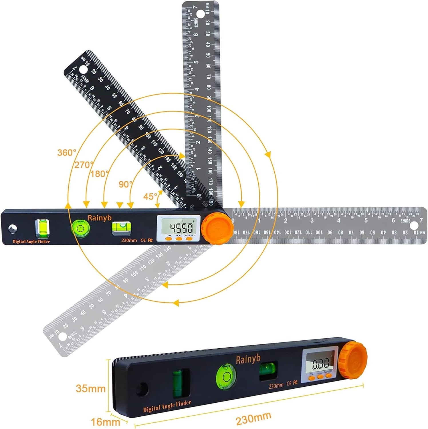 Digital Angle Finder Tool 7inch 0-360 degree LED Digital Protractor