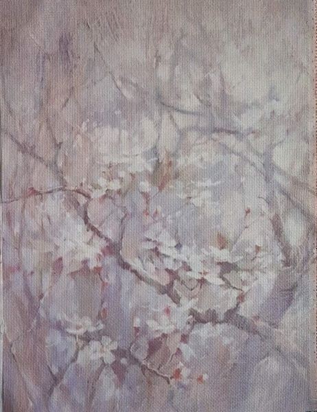 Cherry Blossom Fog Designer Printed AIDA Fabric. Canvas for embroidery with a...