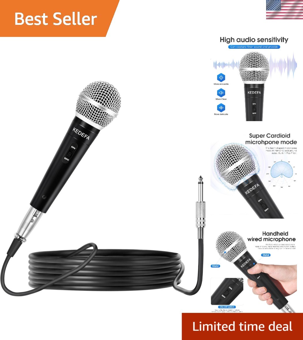 KM88 Handheld Wired Karaoke Microphone - Super Cardioid Vocal Mic with 13.12f...