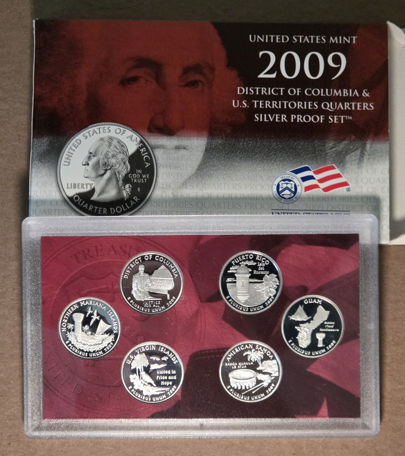 2009 S U.S. Mint, D.C. & U.S Territories Quarters Silver Proof Set, OGP, COA