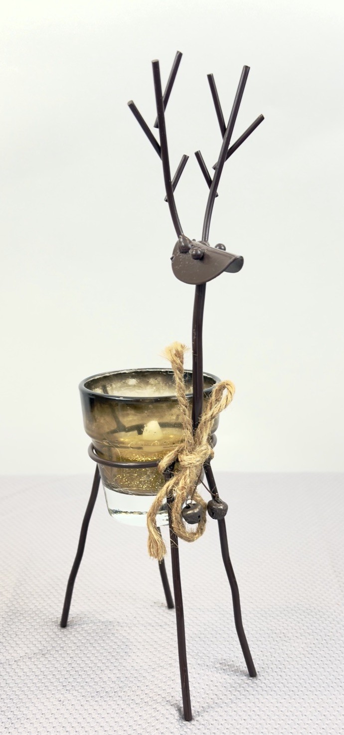 Metal Reindeer Votive Candle Holder Christmas Holiday Home Decor 11.5”