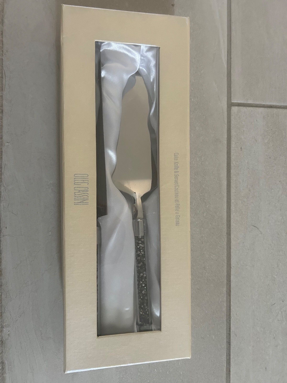 Oleg Cassini Crystal Hematite Cake Knife & Server