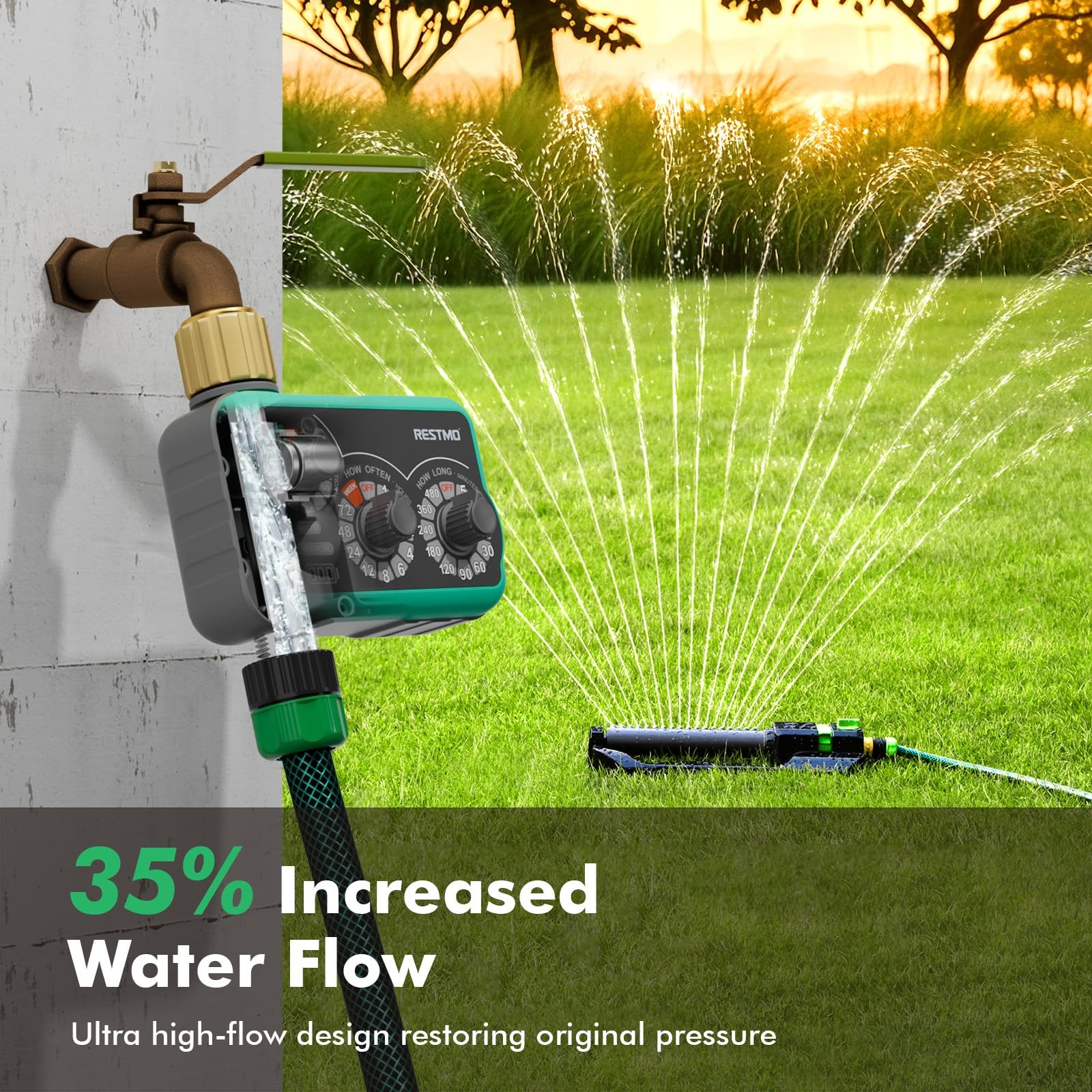 Analog Sprinkler Timer 3-Dial Brass Inlet & Outlet - Flexible Watering Control