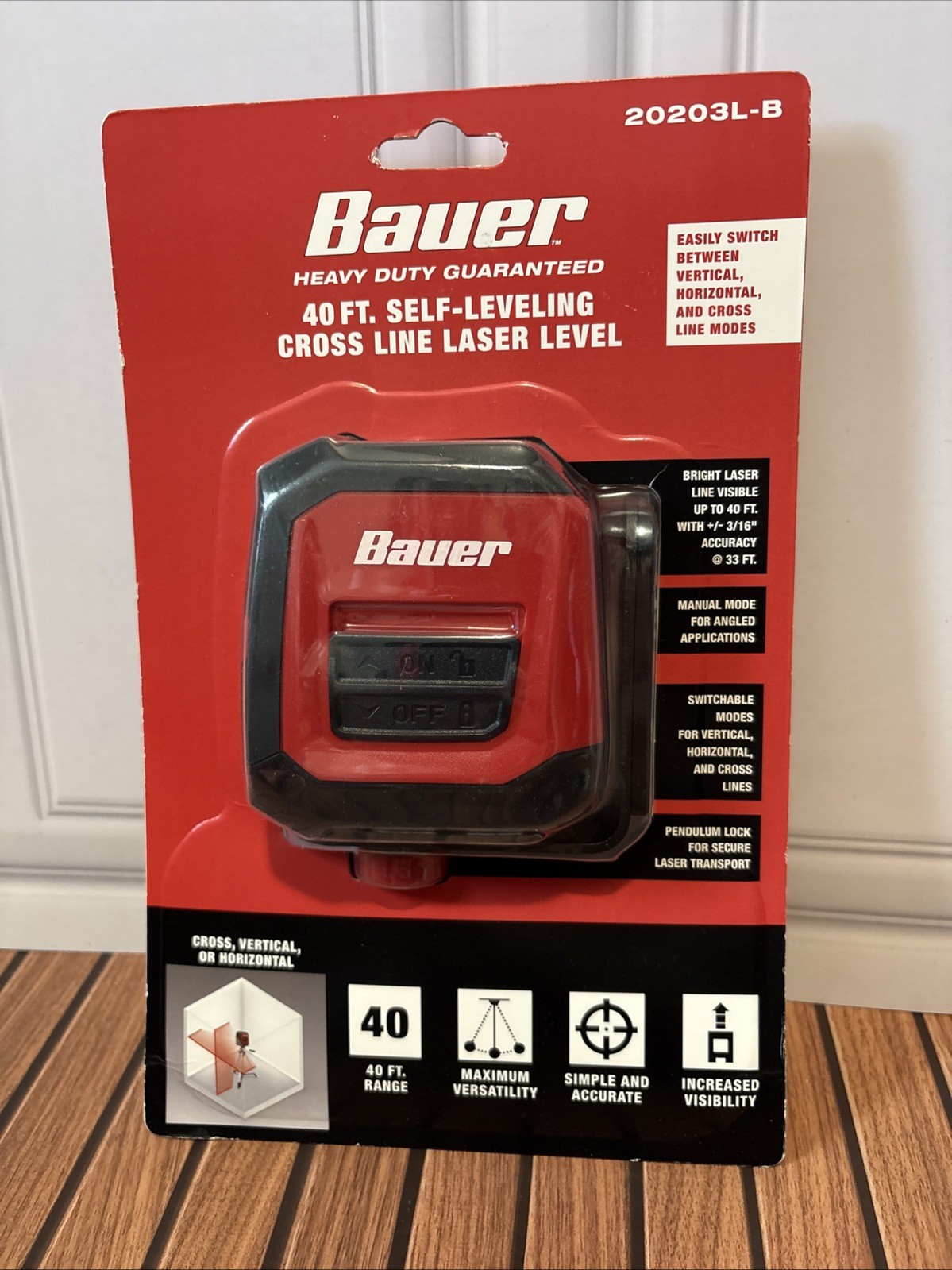 BAUER LASER LEVEL 20203L-B 40ft. SELF LEVELING Cross line laser level 57529