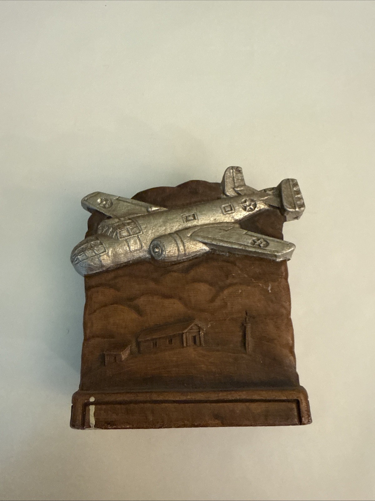 WWII US Military Bomber Aircraft Desk Display Made In USA Syroco Wood Syracuse
