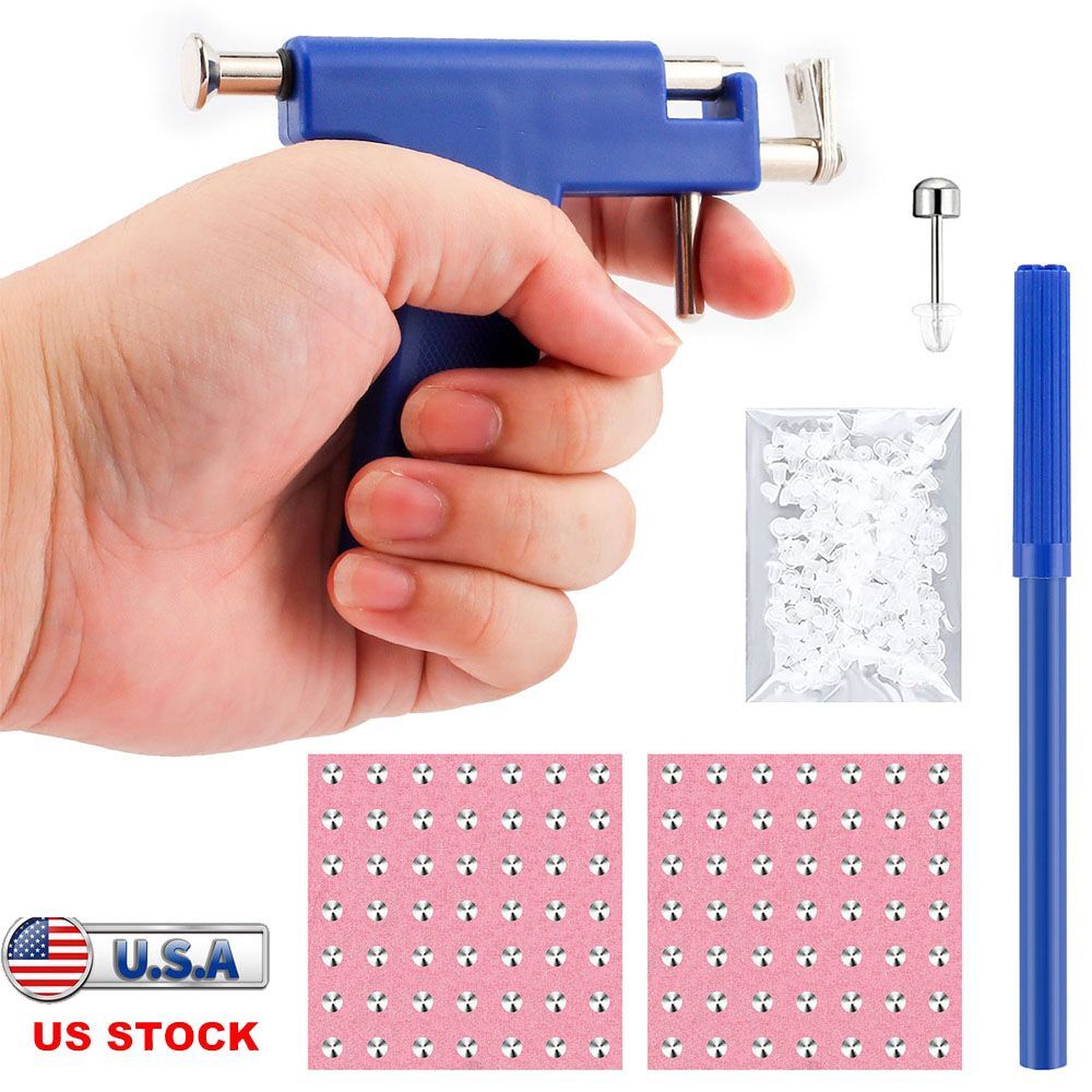 Professional Ear Piercing Gun Body Nose Navel Tool Kit Set Jewelry with 98 Studs