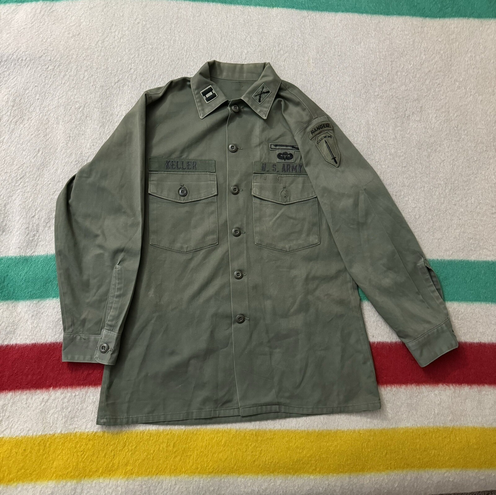 Vintage 70s 1976 Vietnam War OG 507 Buttonup Paratrooper Ranger Patch Large L