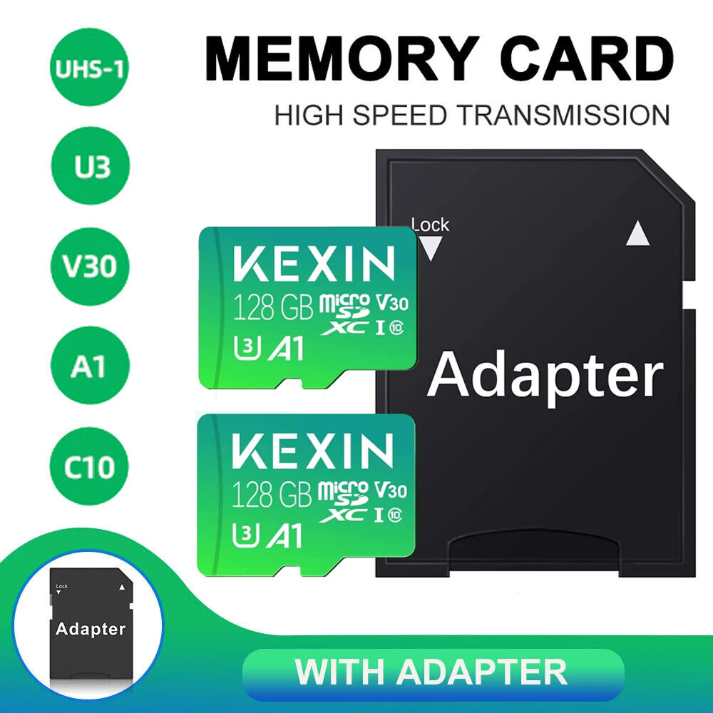 2 Pack Micro SD Card 128GB Memory Card microSDXC Full HD 4K UHD UHS-I U3 SD Card
